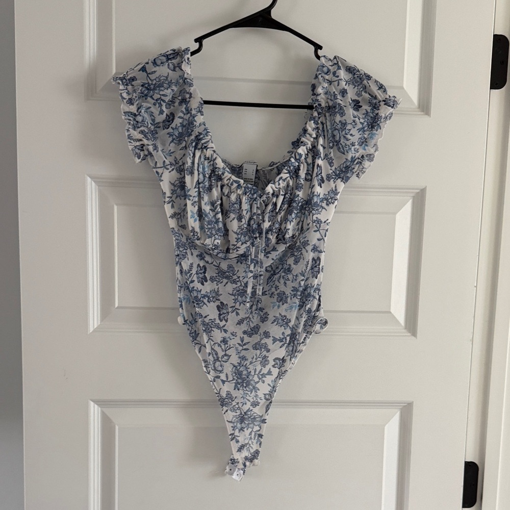 Revamped Blue and White Floral Bodysuit